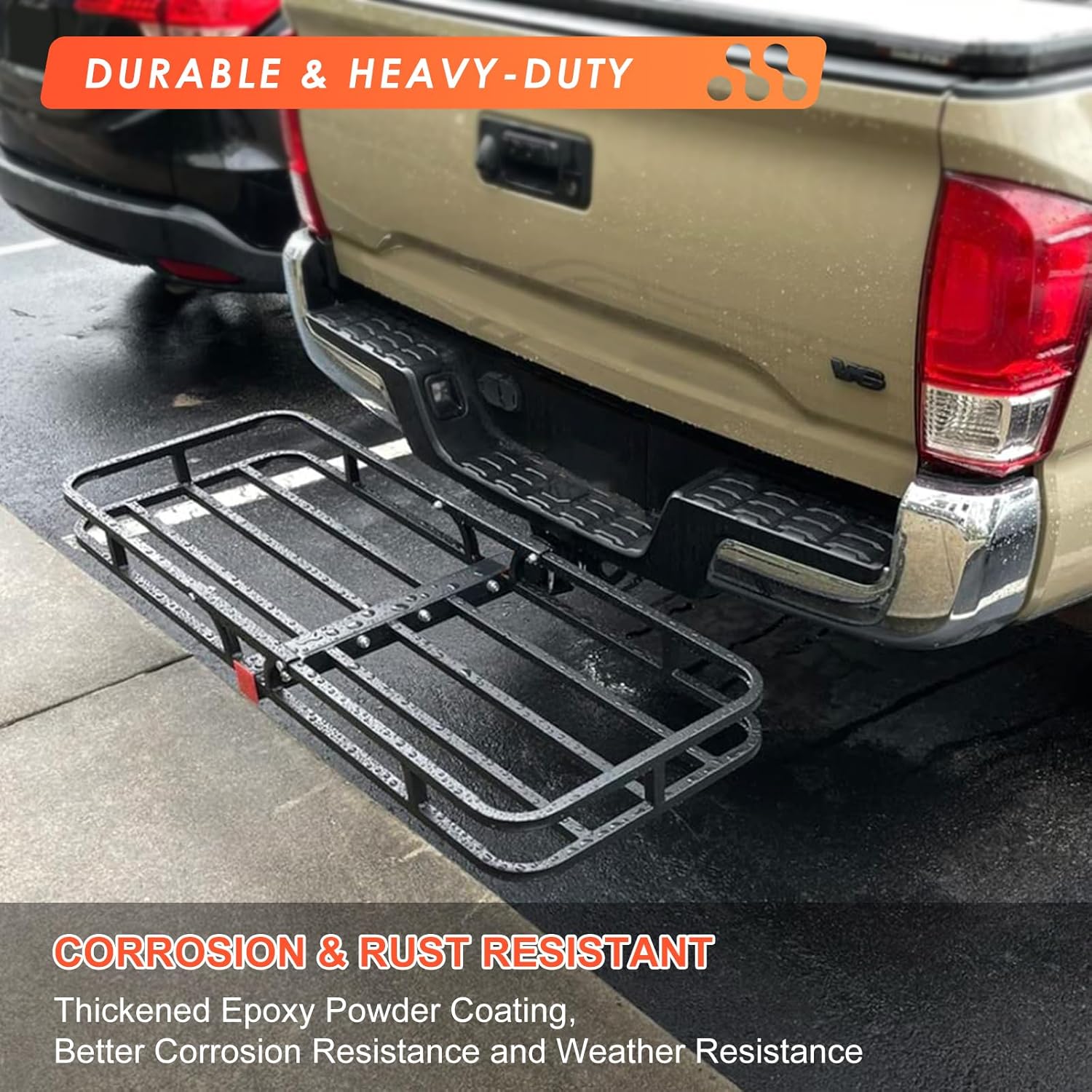 MeeFar High Rail Trailer Folding Hitch Mount Cargo Carrier Basket 60" X 24" X 14"+Waterproof Cargo Bag 20 cu ft(59" 24" 24"), Capacity of 500 Lbs with Hitch Stabilizer, Net, Lock and Straps
