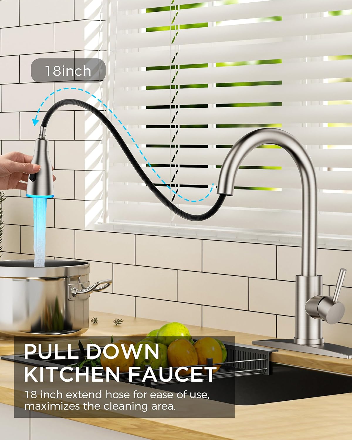 FORIOUS Touchless Kitchen Faucets, Brushed Nickel Kitchen Faucet with Pull Down Sprayer, Single Handle Smart Motion Sensor Kitchen Sink Faucet,Contemporary Hands-Free Sink Faucet for Farmhouse Laundry