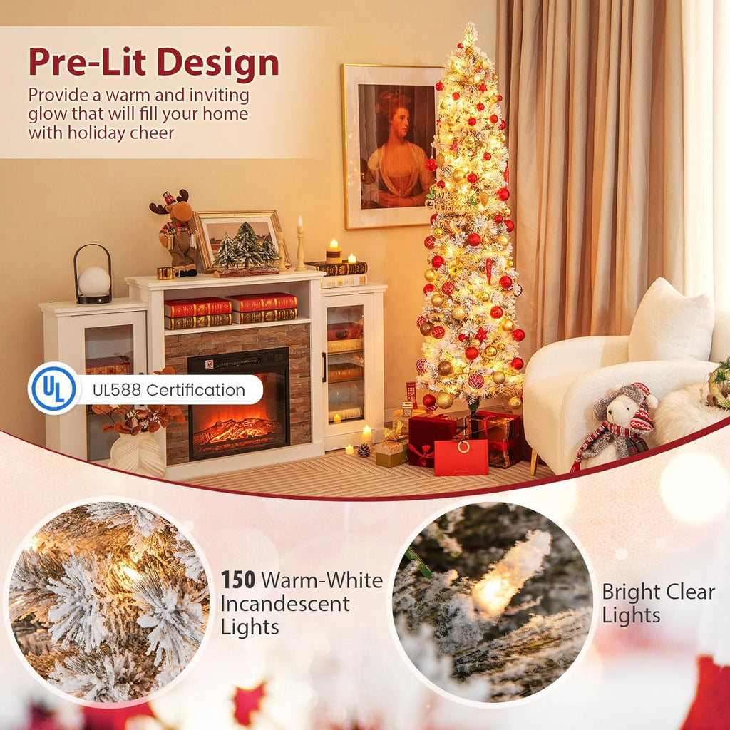 Goplus 7ft Artificial White Christmas Tree Xmas Pine Tree with Solid Metal Legs Perfect for Indoor and Outdoor Holiday Decoration