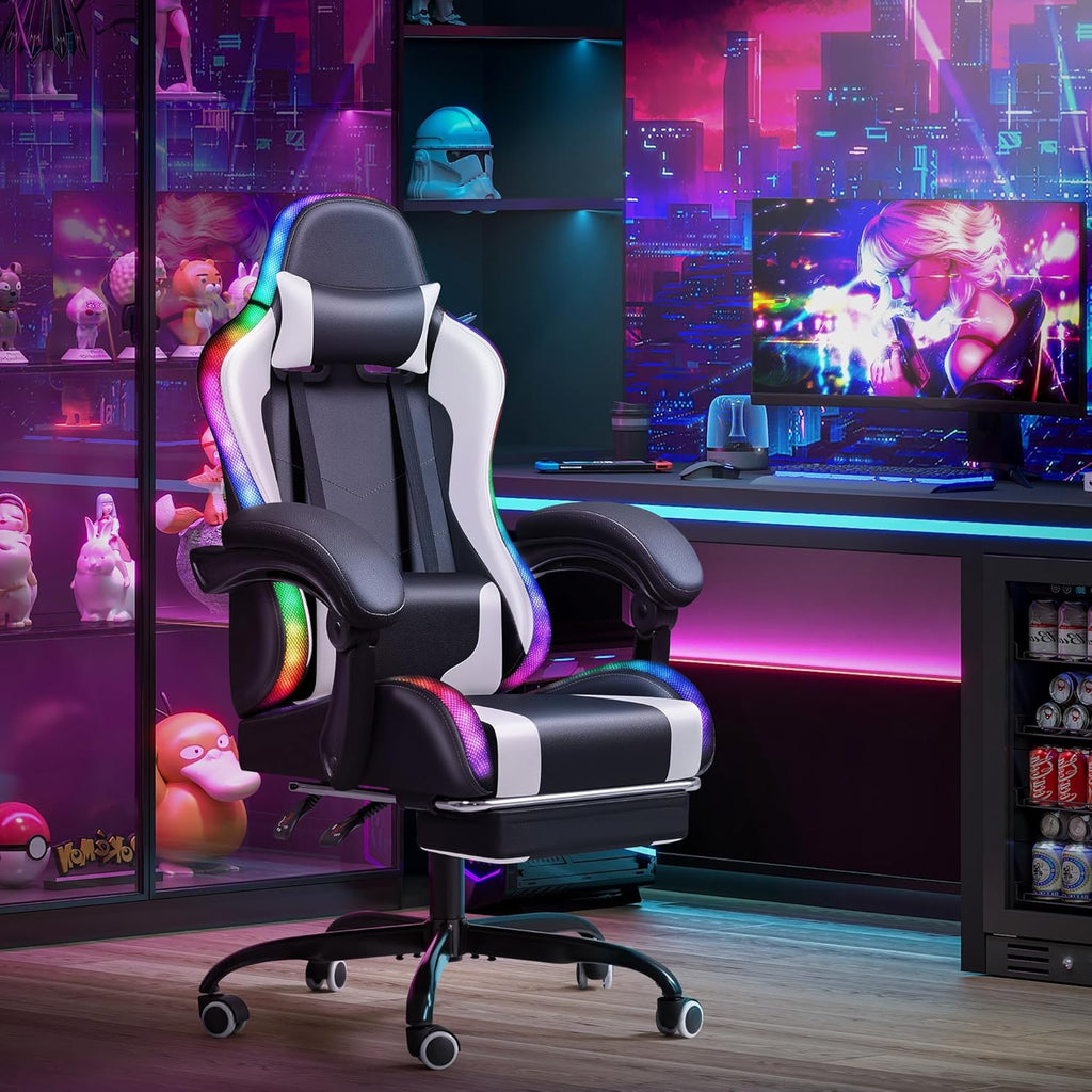 Homall Gaming Chair, Video Game Chair with Footrest and Massage Lumbar Support, Ergonomic Computer Chair Height Adjustable with Swivel Seat and Headrest (Grey)