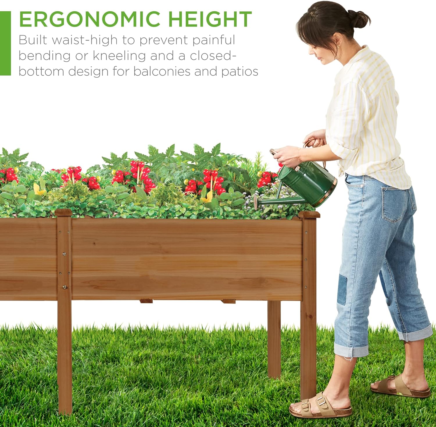 Best Choice Products 72x23x30in Raised Garden Bed, Elevated Wood Planter Box Stand for Backyard, Patio, Balcony w/Divider Panel, 6 Legs, 300lb Capacity - Natural