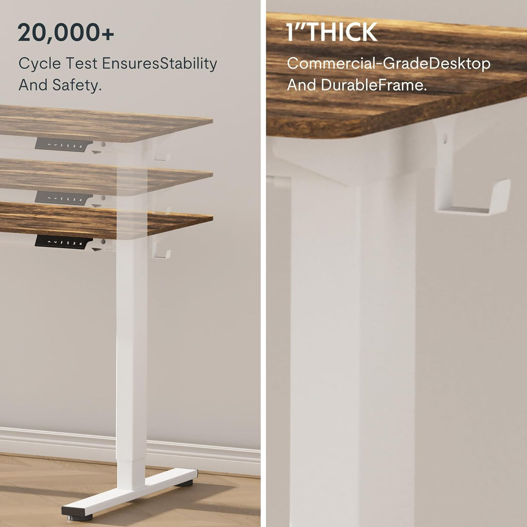 FLEXISPOT EN1 One-Piece Standing Desk 55 x 28 Inch Electric Adjustable Height Desk for Home Office and Computer Workstation (White Frame + 55" Maple Top, 2 Packages)