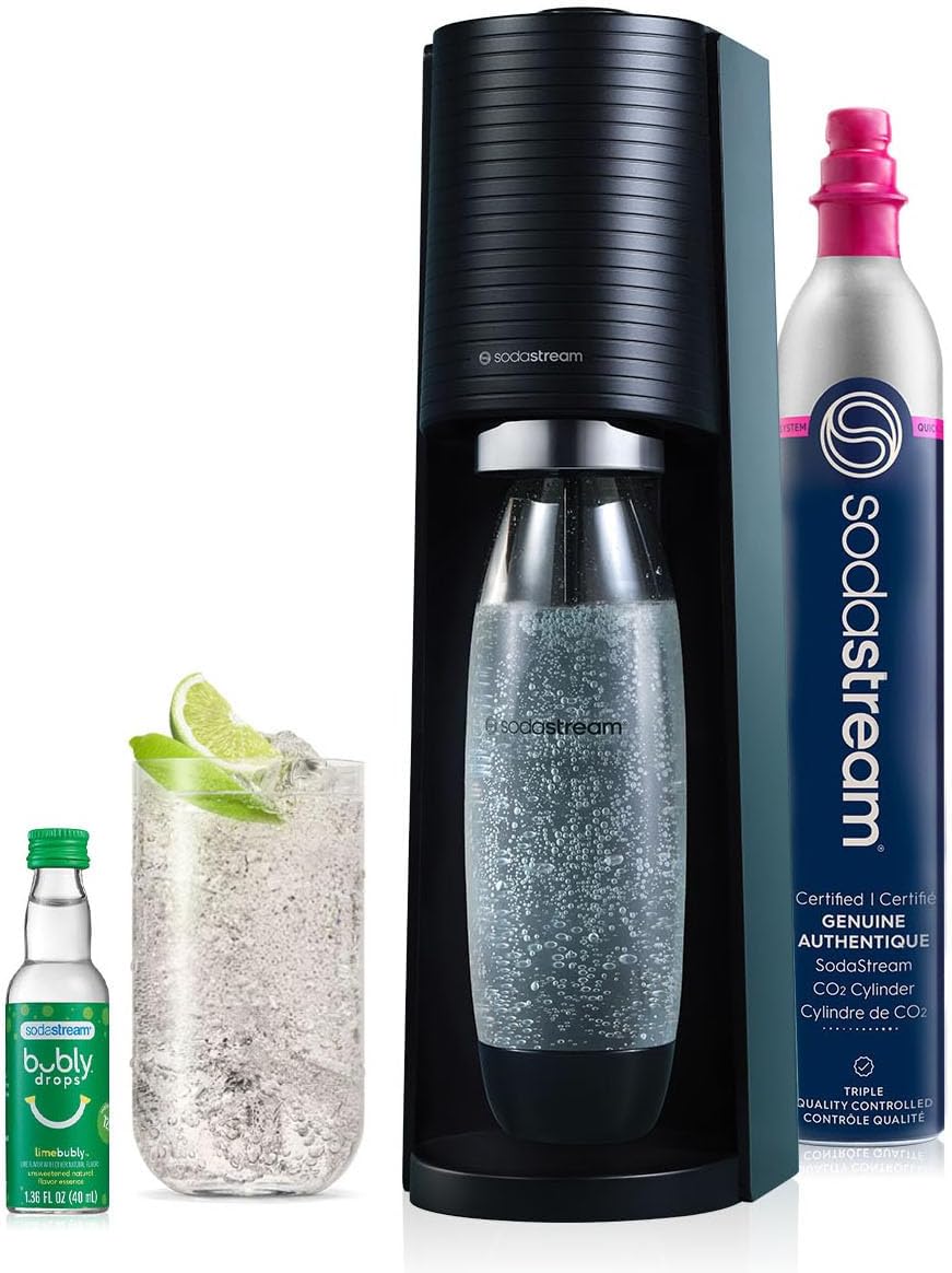 SodaStream Terra Sparkling Water Maker Bundle in Black - includes 3-Pack CO2 and Carbonating Bottle