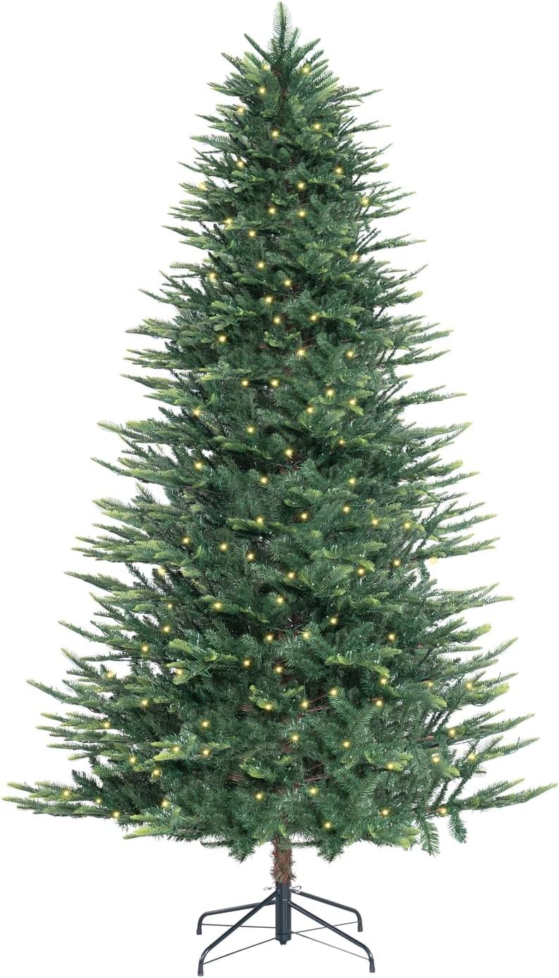 Naomi Home 6.5ft Rustic Christmas Tree with Lights, Realistic Classic Prelit with 2595 Branch Tips, 600 Warm Lights and Metal Stand, Aritificial Tree