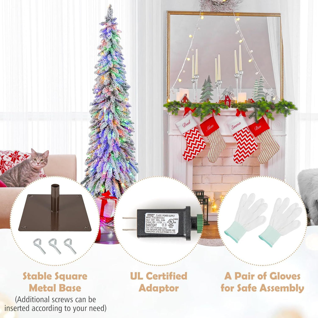 Goplus 7ft Artificial White Christmas Tree Xmas Pine Tree with Solid Metal Legs Perfect for Indoor and Outdoor Holiday Decoration