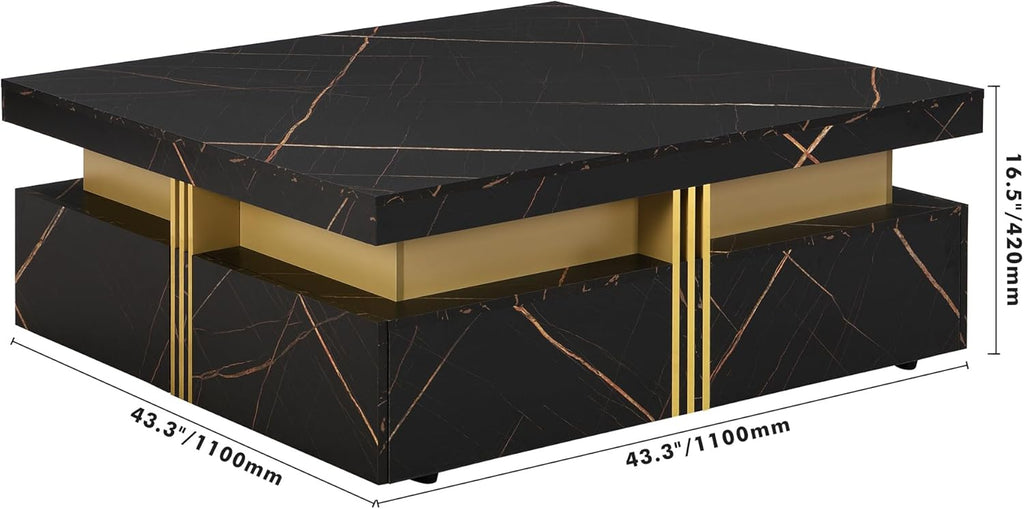 Modern White Square Storage Coffee Table with 4 Drawers