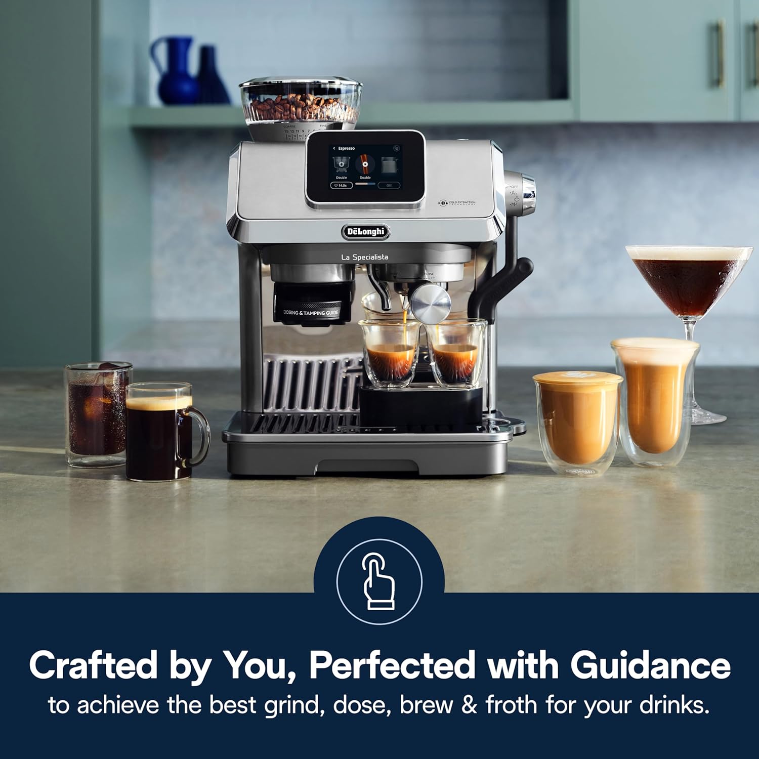 De'Longhi La Specialista Maestro Espresso Machine with Grinder, Auto & Manual Milk Frother – Bean-to-Cup Cold Brew Coffee with Cold Extraction Technology, Variable Temp & Tamping Tool, 8 Drink Presets