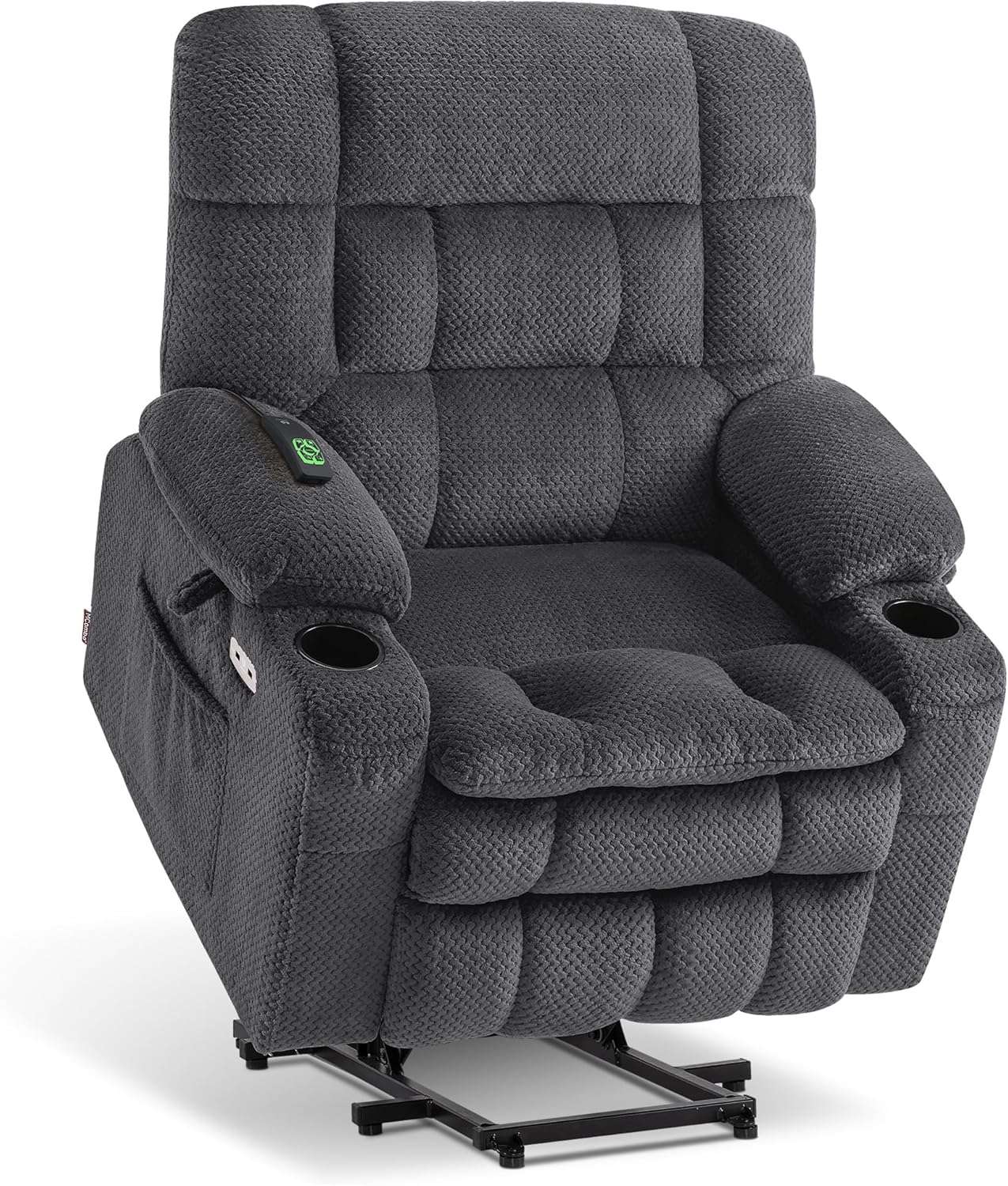 MCombo Dual Motor Power Lift Recliner Chair with Massage and Heat for Elderly People, Infinite Position, USB Ports, Cup Holders, Fabric 7890 (Medium, Yale Blue)