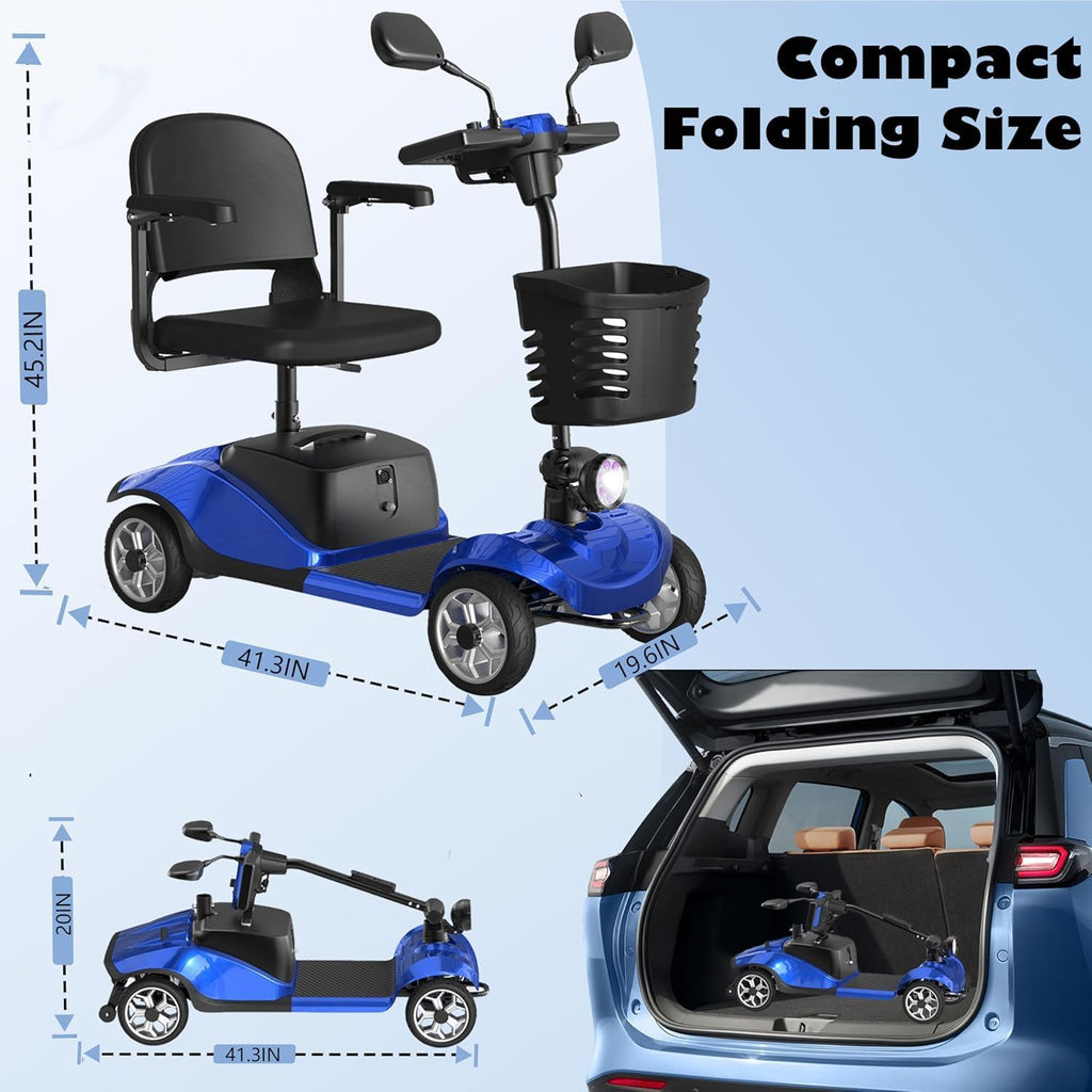 Mobility Scooter for Adults, Foldable 4 Wheel Motorized Mobility Scooter w/Dustproof Cover, 350LBS Capacity & Removable Lithium Battery, Seniors 25Miles Electric Powered Mobility for Outdoor
