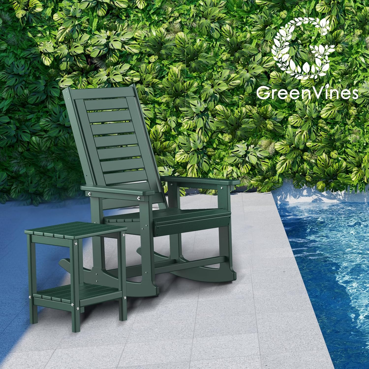 GREENVINES Outdoor Rocking Chairs | Set of 2 | Porch Rocker | HDPE Plastic | Black | Oversized Rockers | High Back | Big & Tall | Ladder Back | for Patio Outside Backyard Balcony Garden