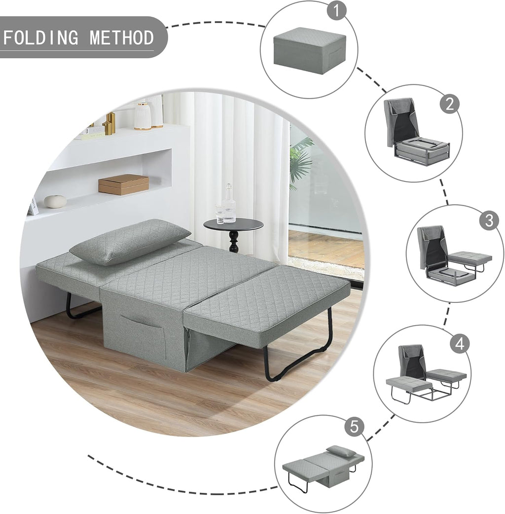 Sofa Bed, 4 in 1 Multi-Function Folding Ottoman Breathable Linen Couch Bed with Adjustable Backrest Modern Convertible Chair for Living Room Apartment Office