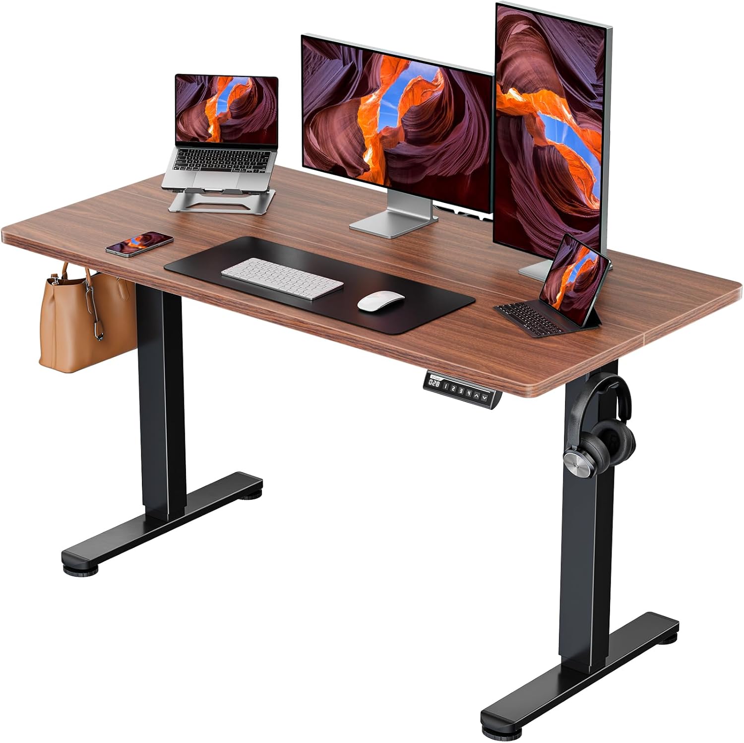 ErGear Height Adjustable Electric Standing Desk, 40 x 24 Inches Sit Stand up Desk, Memory Computer Home Office Desk (Light Vintage Brown)