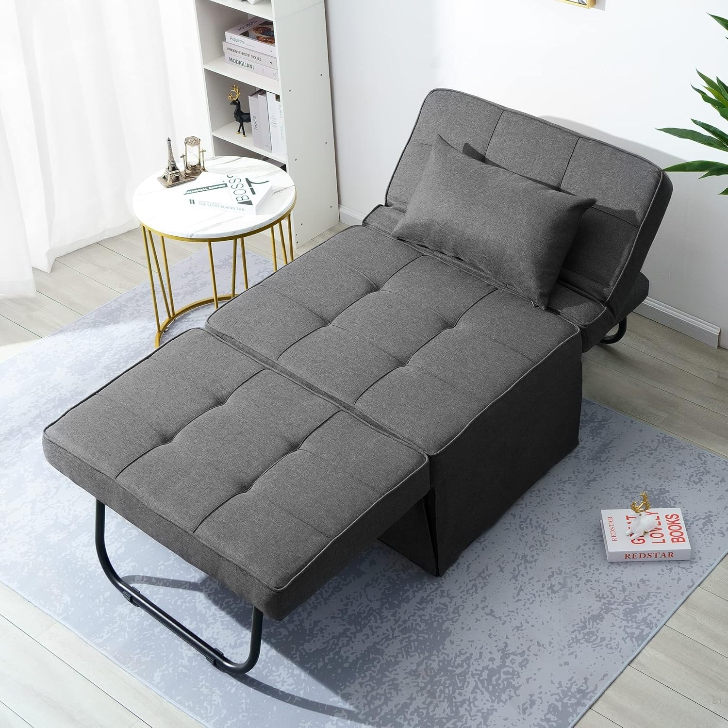 Sofa Bed, 4 in 1 Multi-Function Folding Ottoman Breathable Linen Couch Bed with Adjustable Backrest Modern Convertible Chair for Living Room Apartment Office