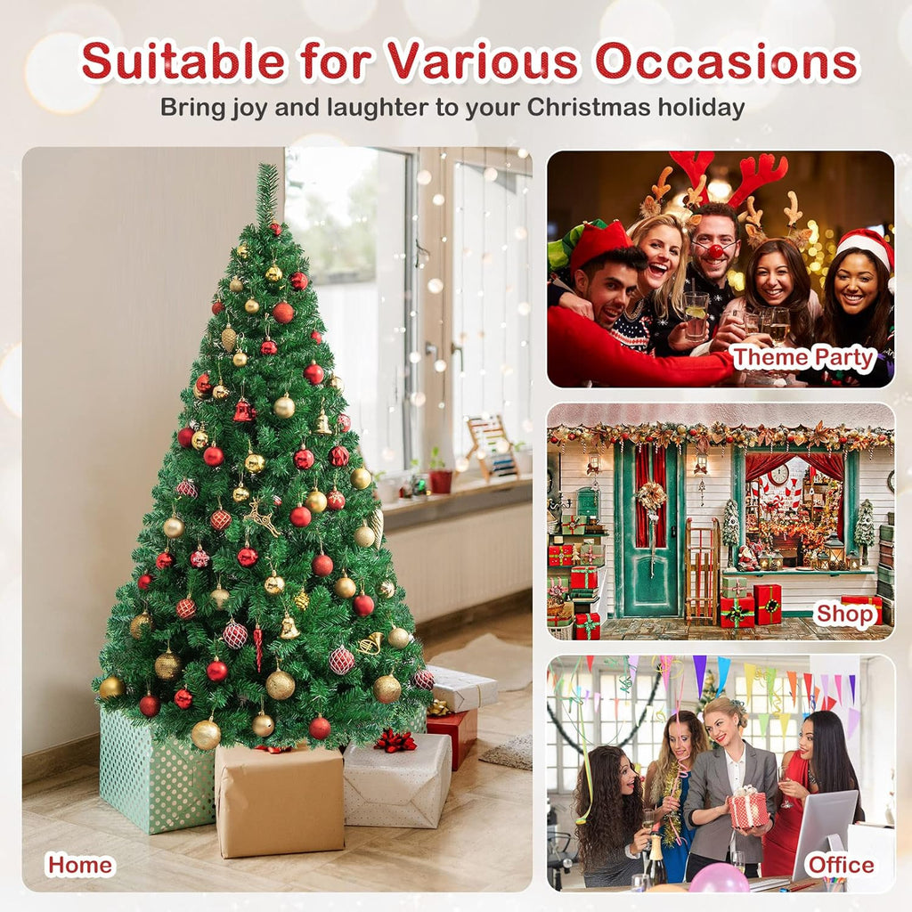 Goplus 7ft Artificial White Christmas Tree Xmas Pine Tree with Solid Metal Legs Perfect for Indoor and Outdoor Holiday Decoration