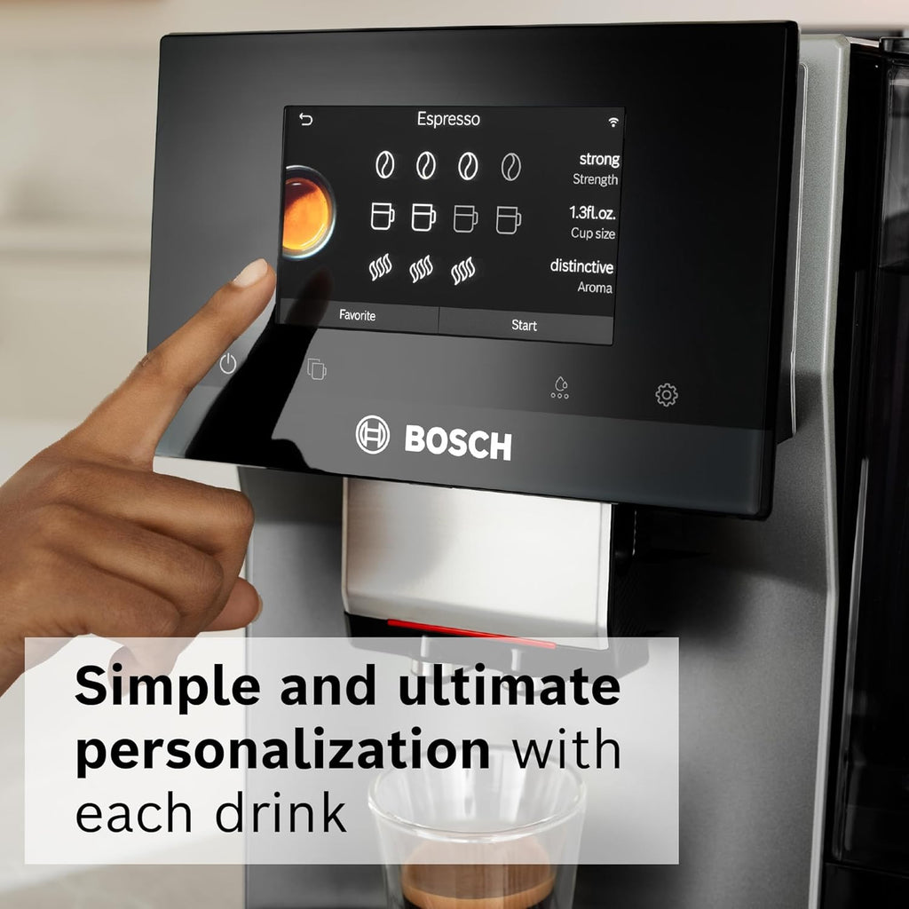 Bosch 800 Series Fully Automatic Espresso and Coffee Machine – 36 Drinks with Coffee World, Cold Brew, Double Cup, Integrated Milk Container, Smart Features, in Silver TQU60307