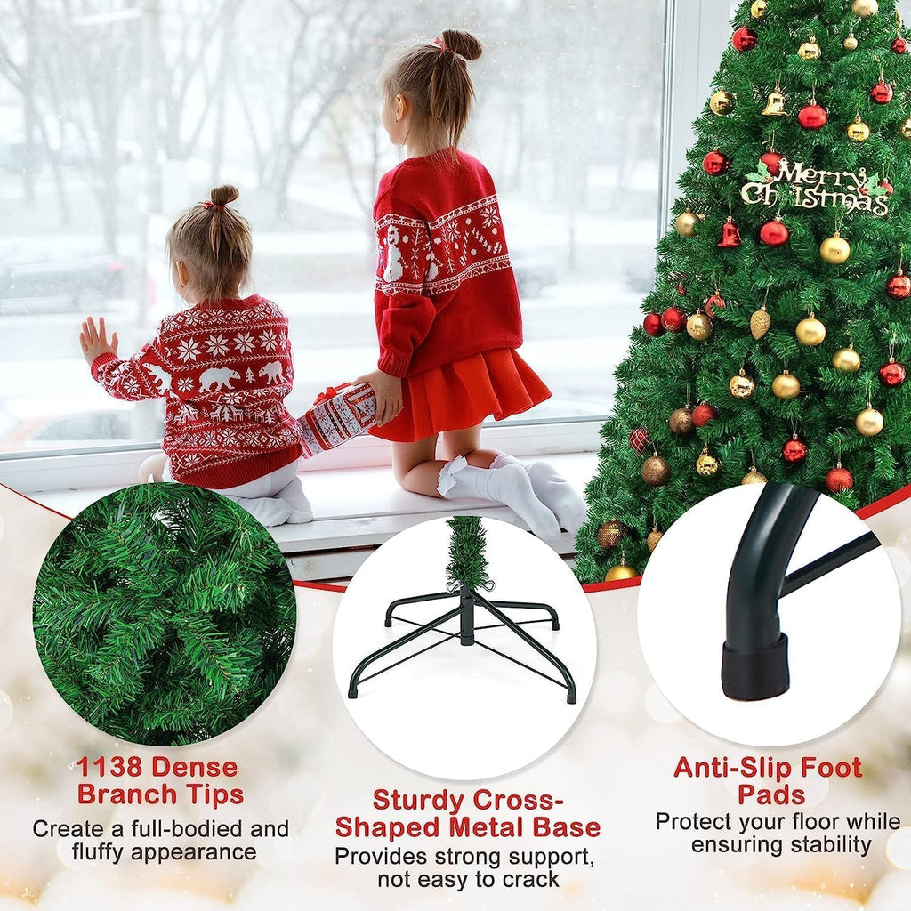 Goplus 7ft Artificial White Christmas Tree Xmas Pine Tree with Solid Metal Legs Perfect for Indoor and Outdoor Holiday Decoration