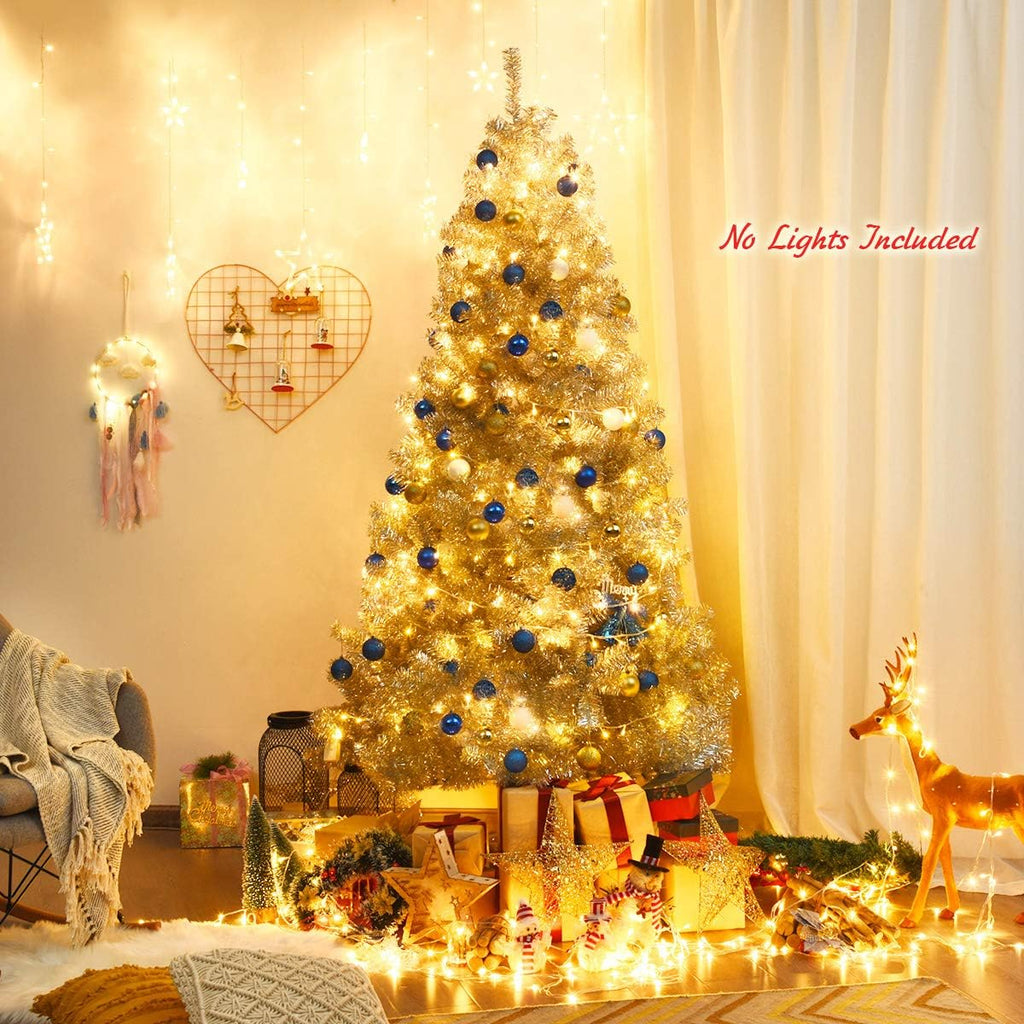 Goplus 7ft Artificial White Christmas Tree Xmas Pine Tree with Solid Metal Legs Perfect for Indoor and Outdoor Holiday Decoration