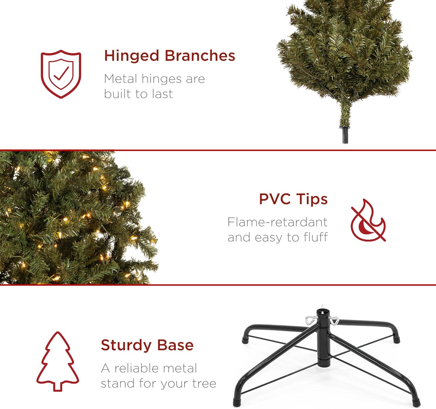Best Choice Products Artificial Christmas Tree, 6ft Premium Pre-Lit Realistic Spruce Holiday Décor w/Dense Branches, Metal Base - Green Spruce