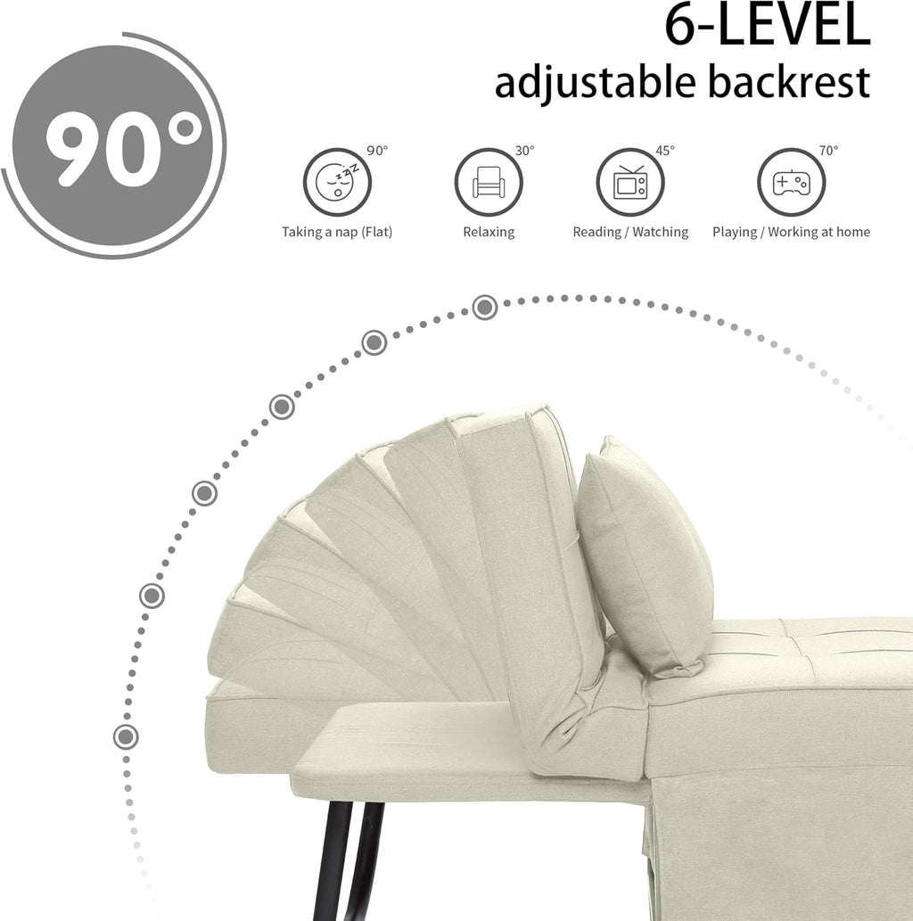 Sofa Bed, 4 in 1 Multi-Function Folding Ottoman Breathable Linen Couch Bed with Adjustable Backrest Modern Convertible Chair for Living Room Apartment Office