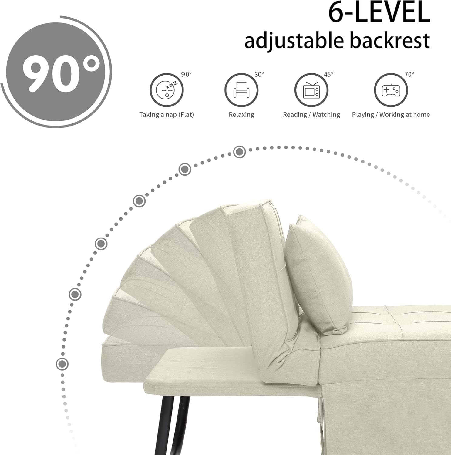 Sofa Bed, 4 in 1 Multi-Function Folding Ottoman Breathable Linen Couch Bed with Adjustable Backrest Modern Convertible Chair for Living Room Apartment Office