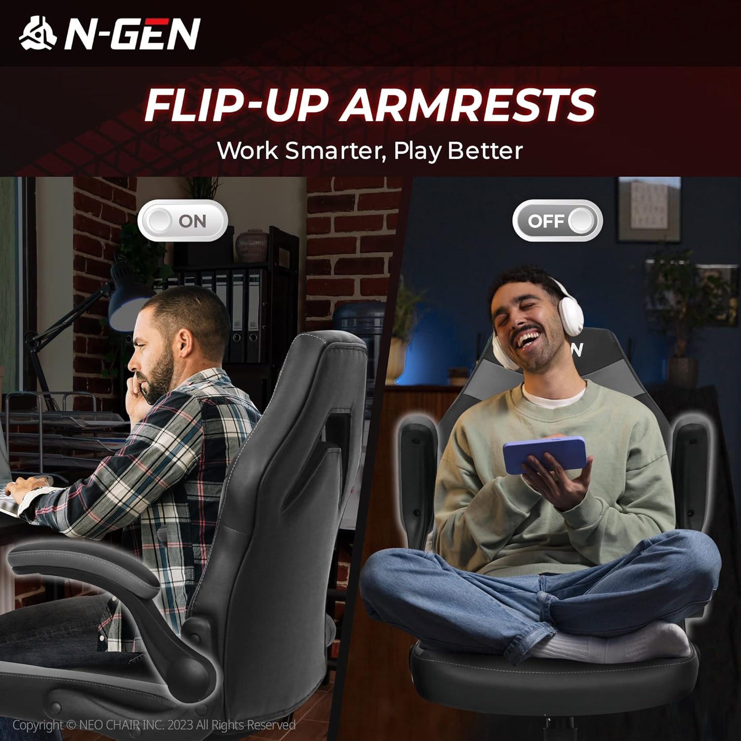 N-GEN Video Gaming Computer Chair Ergonomic Office Chair Desk Chair with Lumbar Support Flip Up Arms Adjustable Height Swivel PU Leather Executive with Wheels for Adults Women Men (Pink)