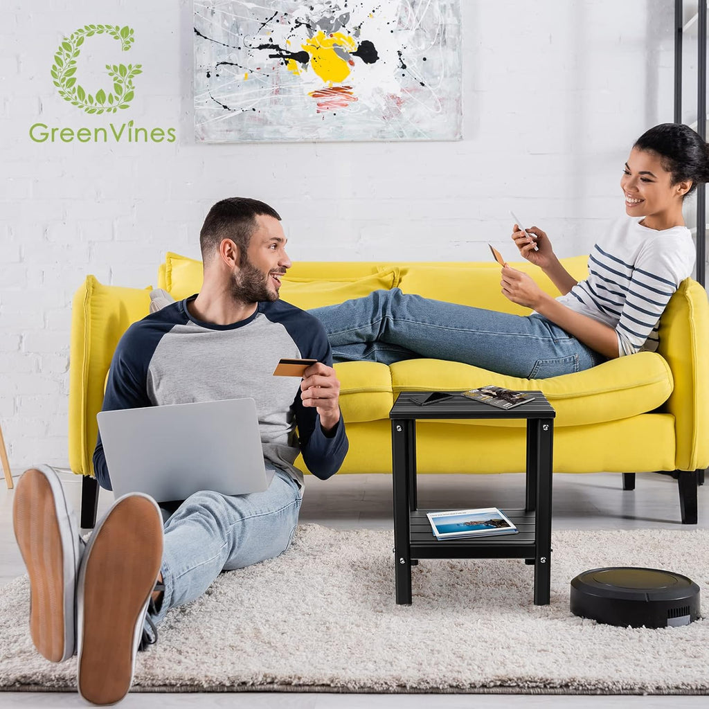 GREENVINES Outdoor Rocking Chairs | Set of 2 | Porch Rocker | HDPE Plastic | Black | Oversized Rockers | High Back | Big & Tall | Ladder Back | for Patio Outside Backyard Balcony Garden