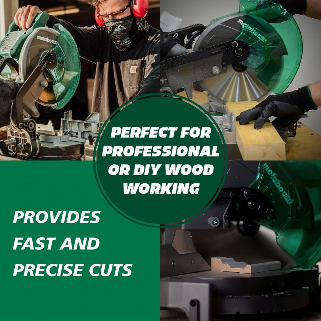 Bundle of Metabo HPT Compound Miter Saw, 10" Miter Saw with Large Table Saw for woodworking, C10FCGS + Metabo HPT 25 Ft Tape Measure, 17-Ft Reach & 14-Ft Standout, 115925M