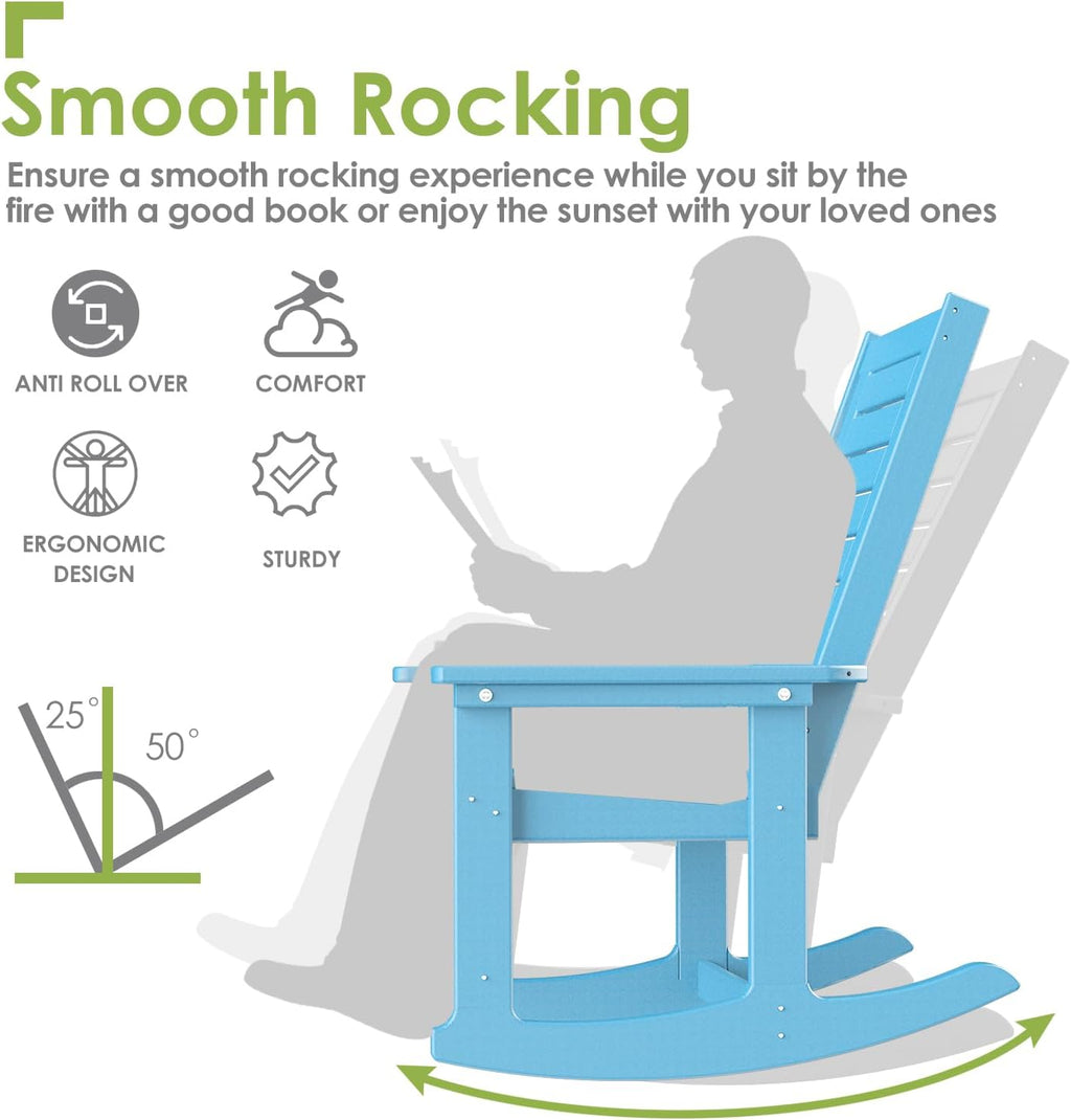 GREENVINES Outdoor Rocking Chairs | Set of 2 | Porch Rocker | HDPE Plastic | Black | Oversized Rockers | High Back | Big & Tall | Ladder Back | for Patio Outside Backyard Balcony Garden
