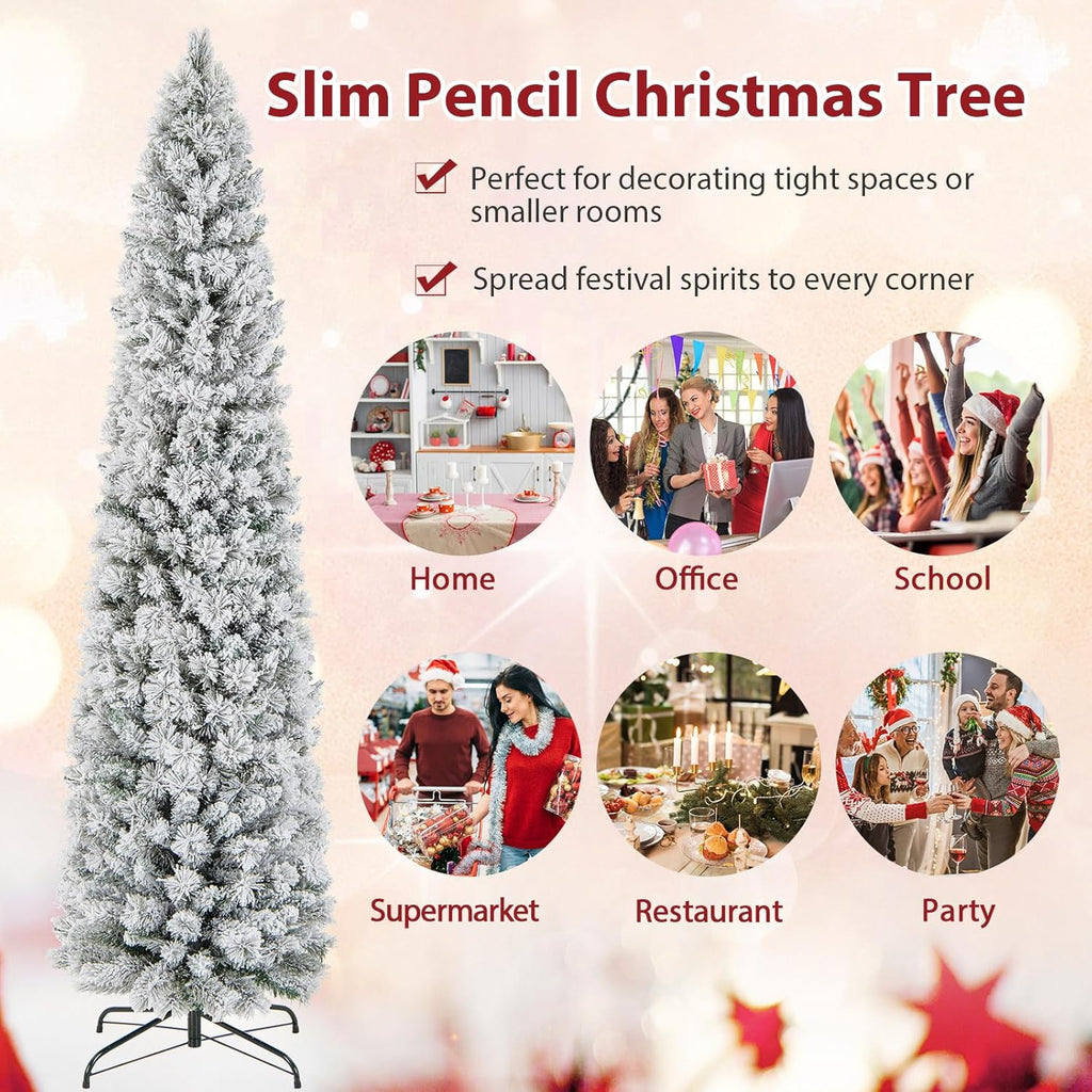 Goplus 7ft Artificial White Christmas Tree Xmas Pine Tree with Solid Metal Legs Perfect for Indoor and Outdoor Holiday Decoration