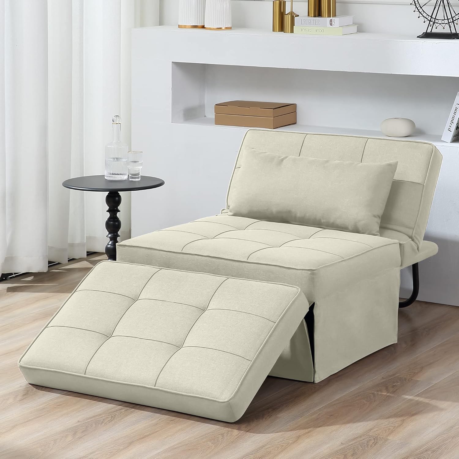 Sofa Bed, 4 in 1 Multi-Function Folding Ottoman Breathable Linen Couch Bed with Adjustable Backrest Modern Convertible Chair for Living Room Apartment Office