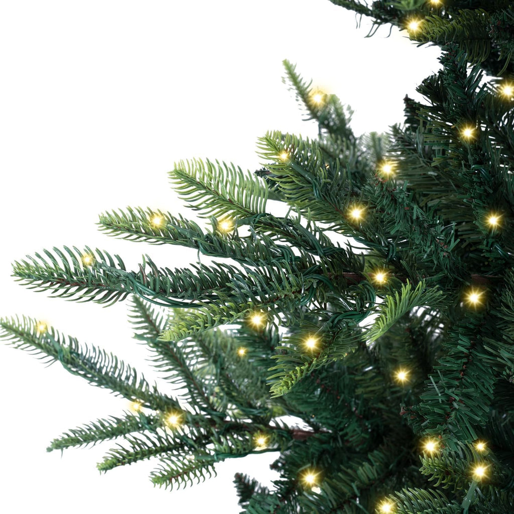 Naomi Home 6.5ft Rustic Christmas Tree with Lights, Realistic Classic Prelit with 2595 Branch Tips, 600 Warm Lights and Metal Stand, Aritificial Tree