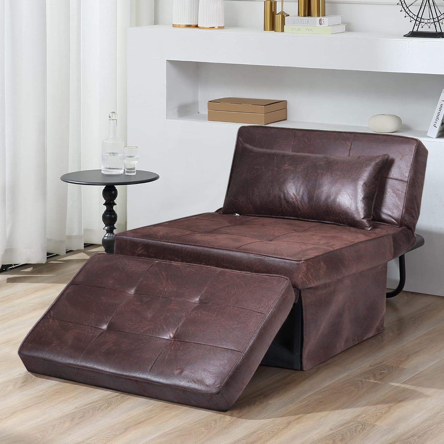 Sofa Bed, 4 in 1 Multi-Function Folding Ottoman Breathable Linen Couch Bed with Adjustable Backrest Modern Convertible Chair for Living Room Apartment Office