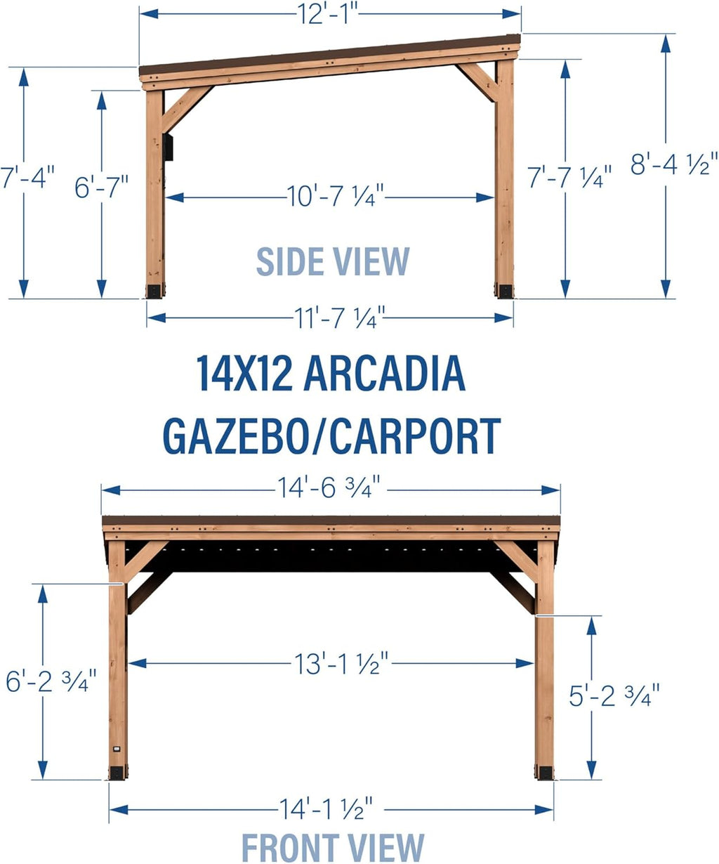 Backyard Discovery Saxony XL 12' x 6' Cedar Wood BBQ Grill Gazebo Pavilion with Hardtop Galvanized Steel Roof, Bar Tops, Powerport, Snow Support, Wind Resistance, Cook Station for Outdoor Patio, Deck