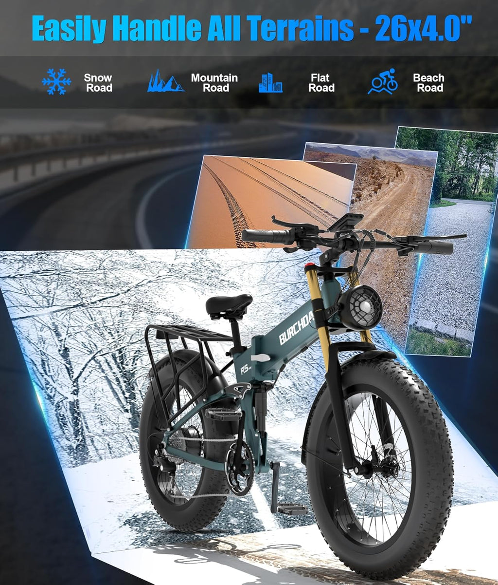 Dual Motor 2000W/1000W Electric Bike for Adult 48V 30AH/20Ah Removable Battery Up to &120 Miles Long Range 26"Fat Tire Off Road Mountain Full Suspension Electric Bicycle,Adjustable Stem,UL Certified
