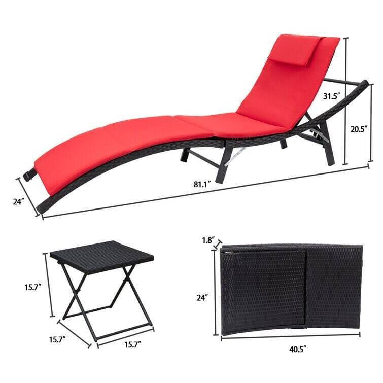 Outdoor Wicker Chaise Lounge - Set of 2 with Table