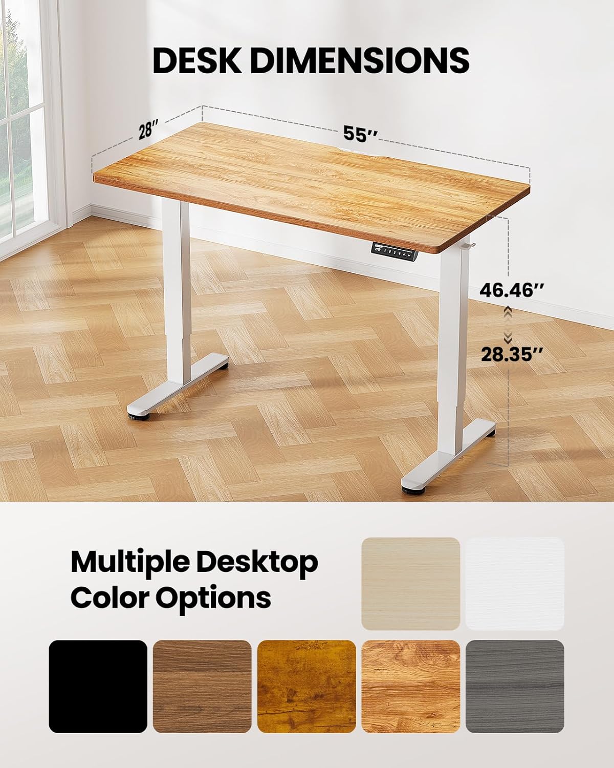 ErGear Height Adjustable Electric Standing Desk, 40 x 24 Inches Sit Stand up Desk, Memory Computer Home Office Desk (Light Vintage Brown)