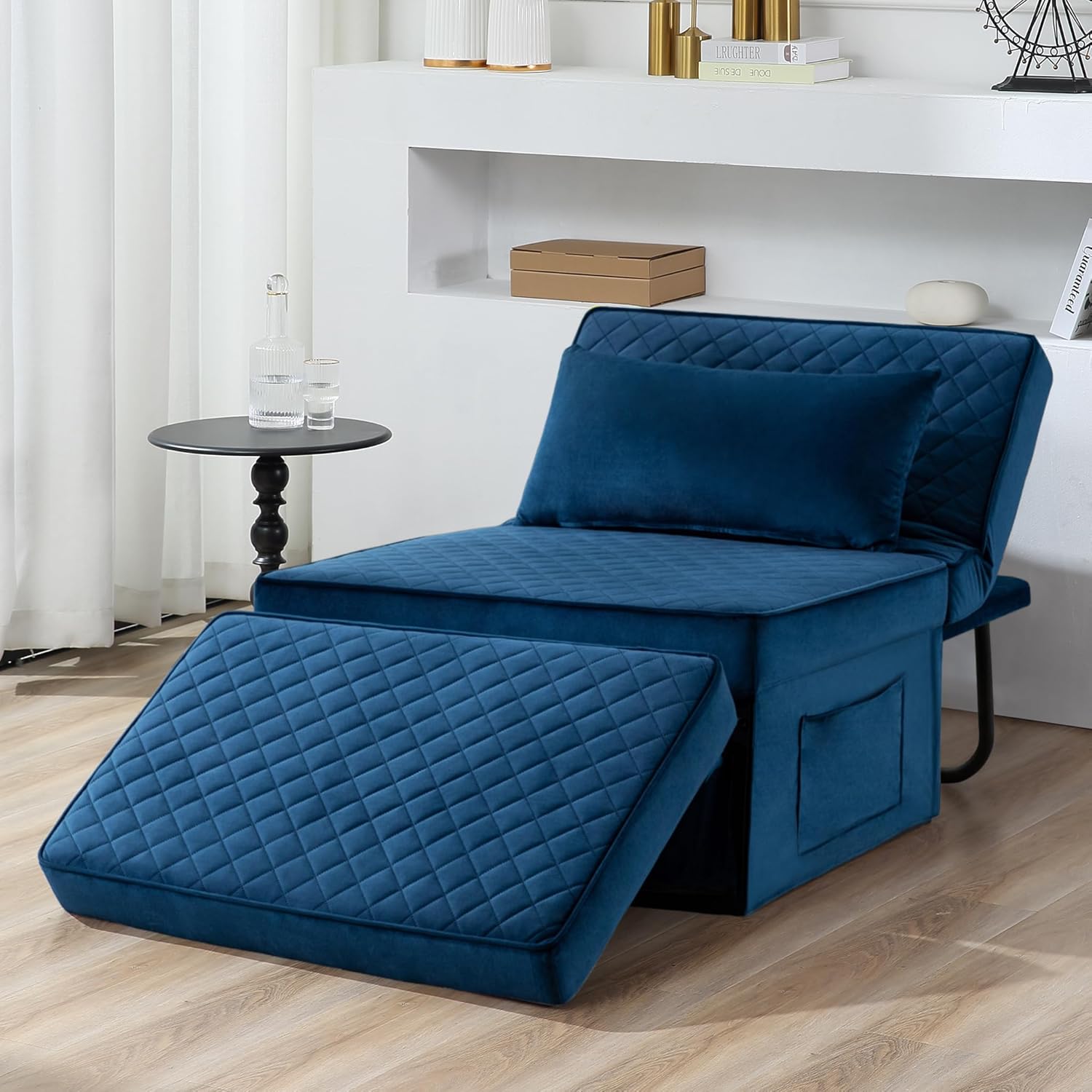 Sofa Bed, 4 in 1 Multi-Function Folding Ottoman Breathable Linen Couch Bed with Adjustable Backrest Modern Convertible Chair for Living Room Apartment Office