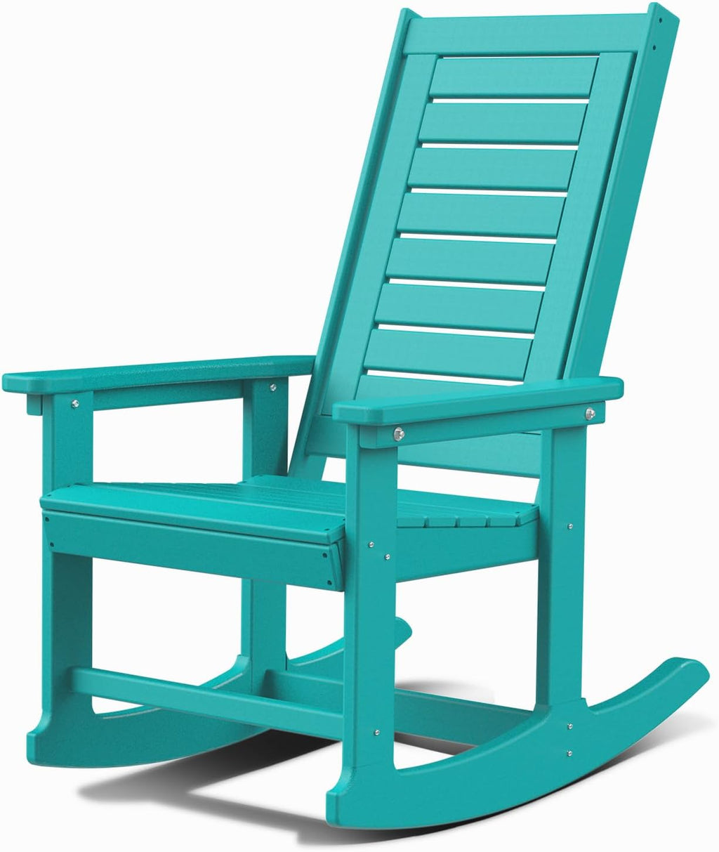 GREENVINES Outdoor Rocking Chairs | Set of 2 | Porch Rocker | HDPE Plastic | Black | Oversized Rockers | High Back | Big & Tall | Ladder Back | for Patio Outside Backyard Balcony Garden