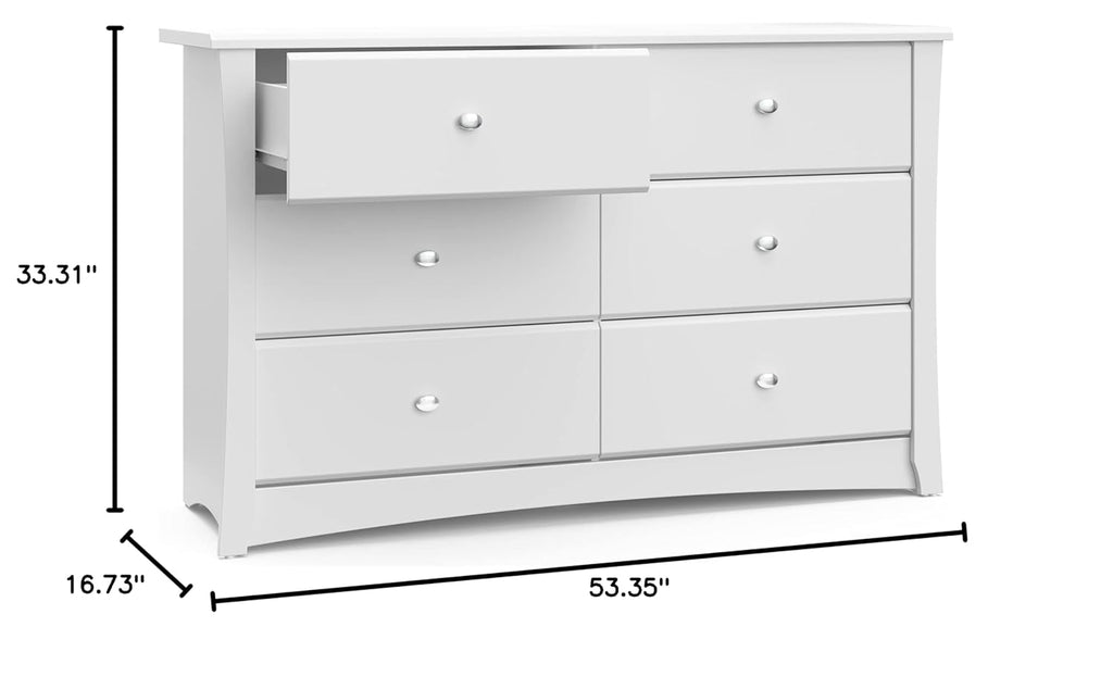 Storkcraft Crescent 6 Drawer Double Dresser (Pebble Gray) – GREENGUARD Gold Certified, For Nursery, Dresser, Kids Nursery Organizer, Chest of Drawers
