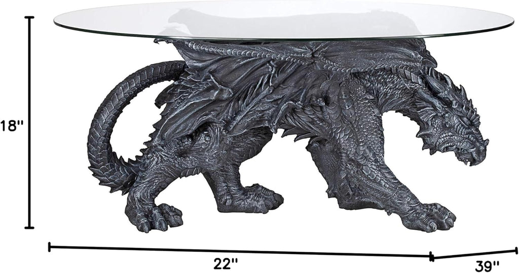 Design Toscano Warwickshire Dragon Gothic Decor Glass Topped Coffee Table, 39 Inch, Greystone
