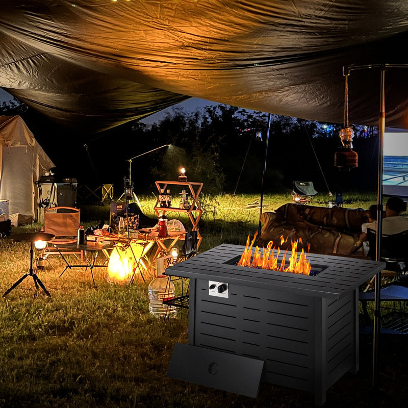 25" H x 43" W Iron Propane Outdoor Fire Pit Table with Cover