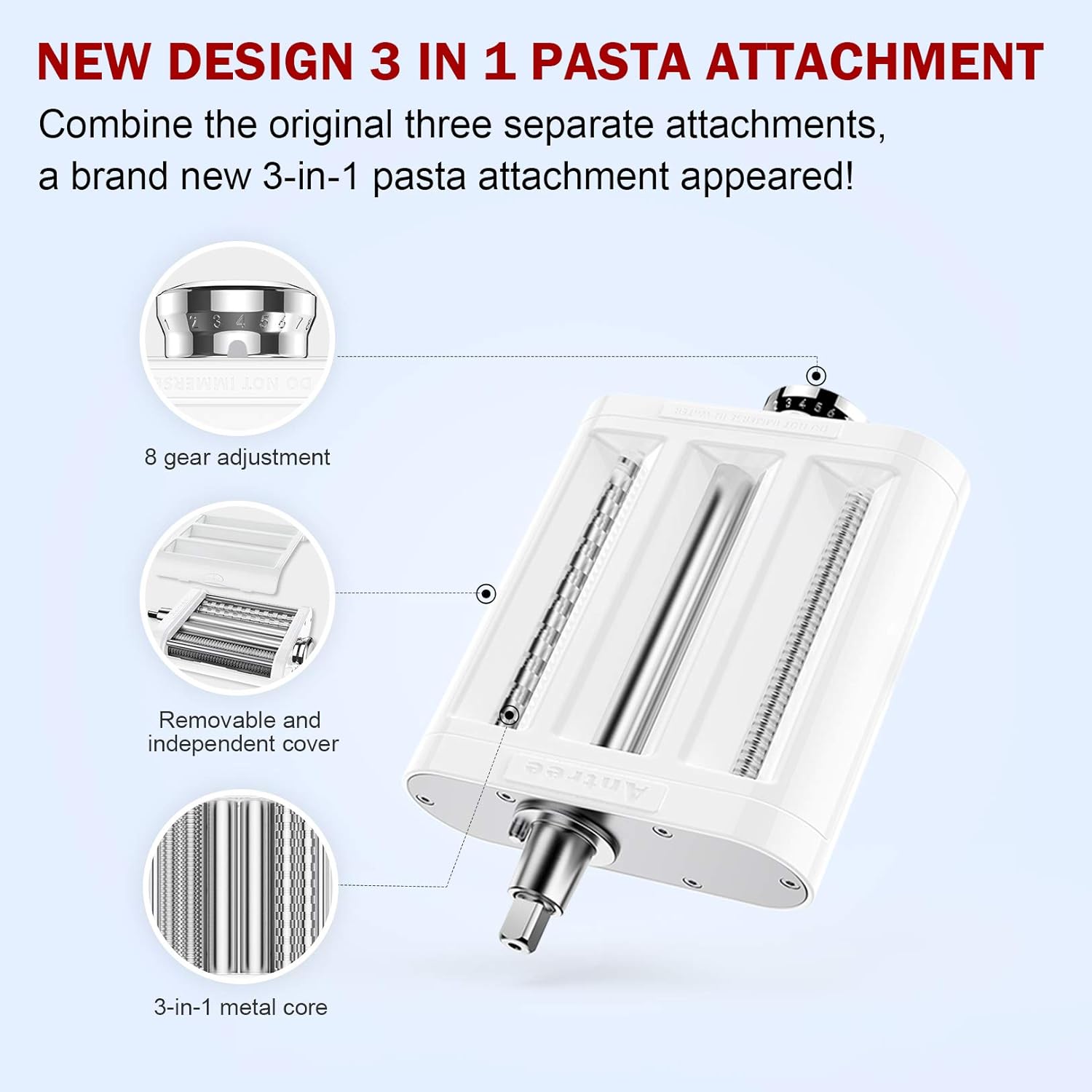 ANTREE 3-IN-1 Pasta Attachment & Ravioli Attachment for KitchenAid Stand Mixers, Pasta Maker Assecories included Pasta Sheet Roller, Spaghetti Cutter and Ravioli Maker Attachment