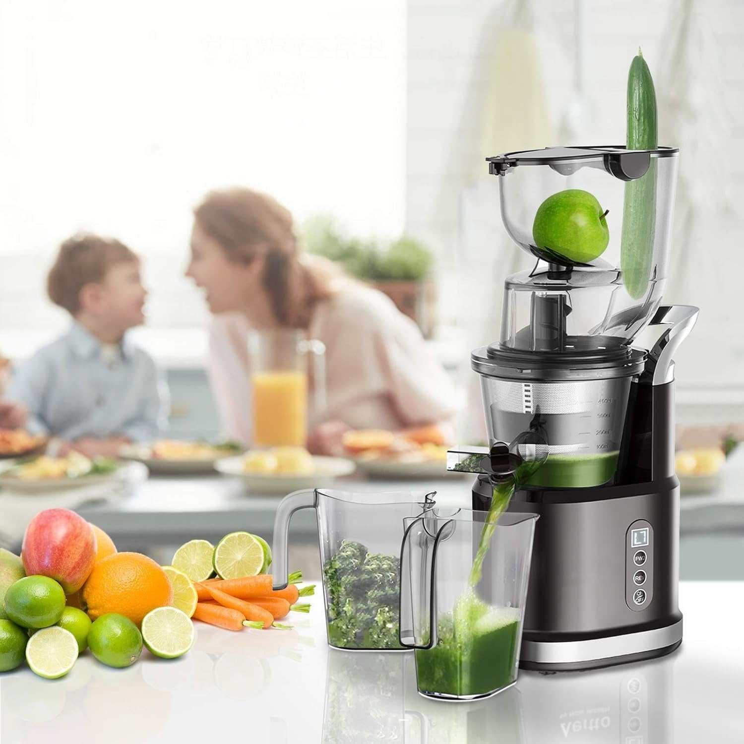 Cold Press Juicer, Juicer Machines with 3.3" Large Feed Chute,Large Capacity,High Juice Yield,Slow Masticating Juicer for Fruits and Vegetables, Self Feeding for Juice Extractor,BPA-Free,Black
