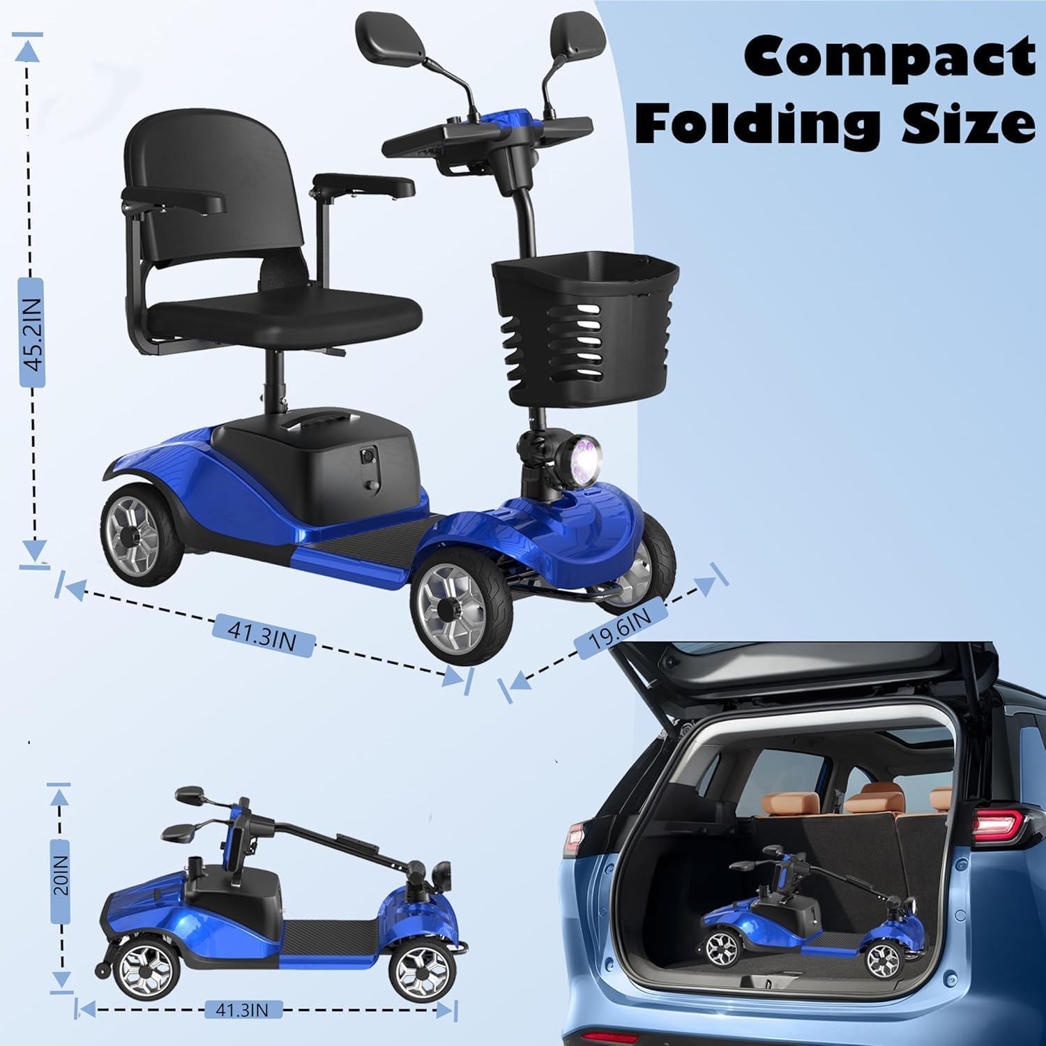 Mobility Scooter for Adults, Foldable 4 Wheel Motorized Mobility Scooter w/Dustproof Cover, 350LBS Capacity & Removable Lithium Battery, Seniors 25Miles Electric Powered Mobility for Outdoor