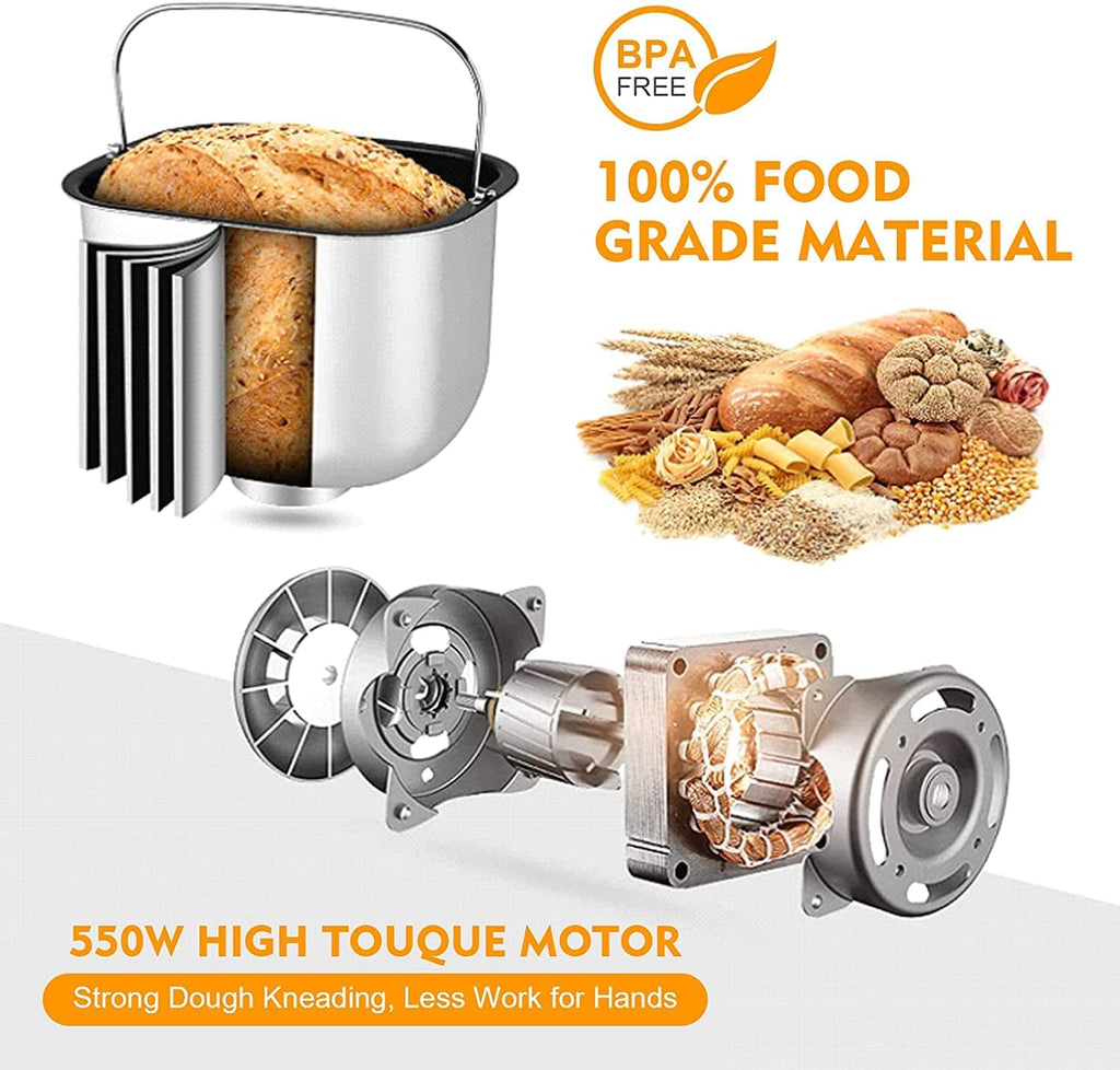 Bread Machine,with 12 Presets,Gluten-Free Setting,Auto Fruit Nut Dispenser & Nonstick Pan,2 Loaf Sizes,13H Reserve & 1H Keep Warm (White)