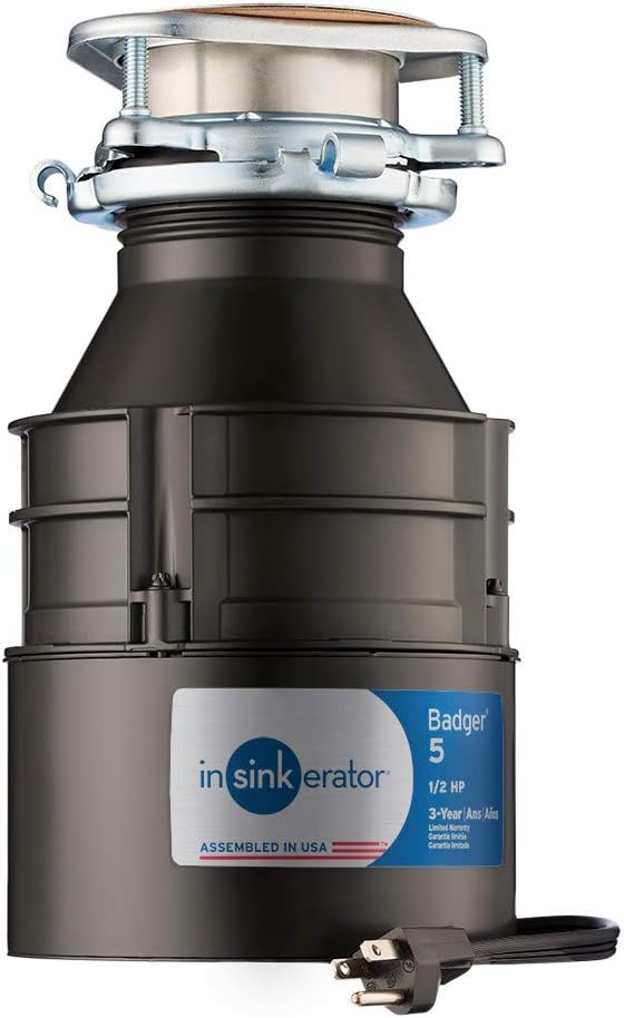 InSinkErator Badger 5 Garbage Disposal with Power Cord 1/2 HP Continuous Feed Food Waste Disposer + InSinkErator BOOST Injection System with Septic Guard Solution, Septic System Maintenance, BST-SG