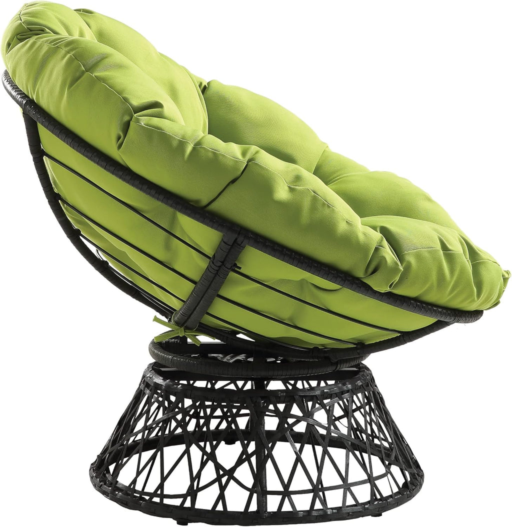 OSP Home Furnishings Wicker Papasan Chair with 360-Degree Swivel, Brown Frame with Brown Cushion