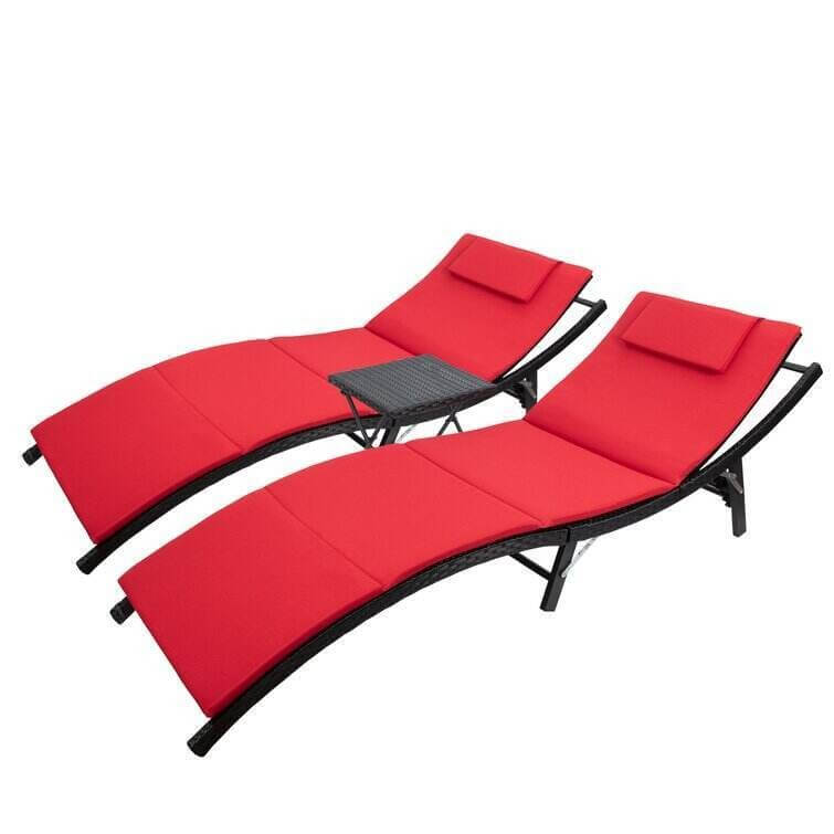 Outdoor Wicker Chaise Lounge - Set of 2 with Table