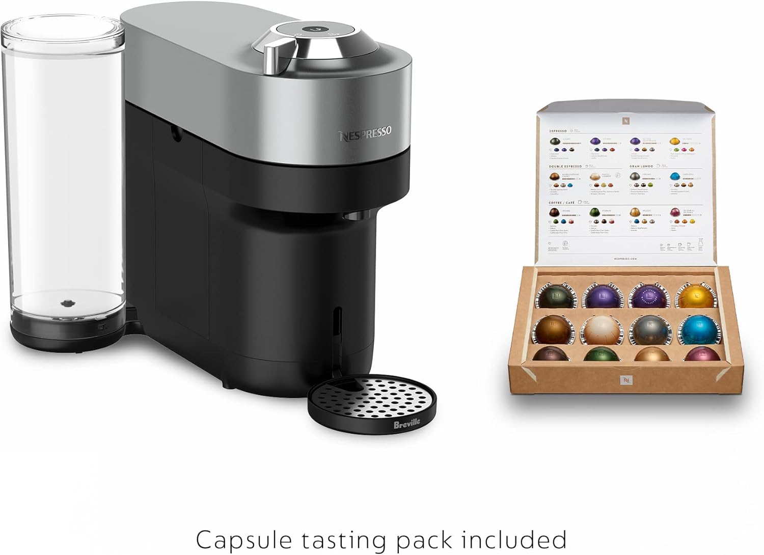 Nespresso Vertuo POP+ Deluxe Coffee and Espresso Machine by Breville, Titan and Capsules, Medium and Dark Roast Coffee, Variety Pack