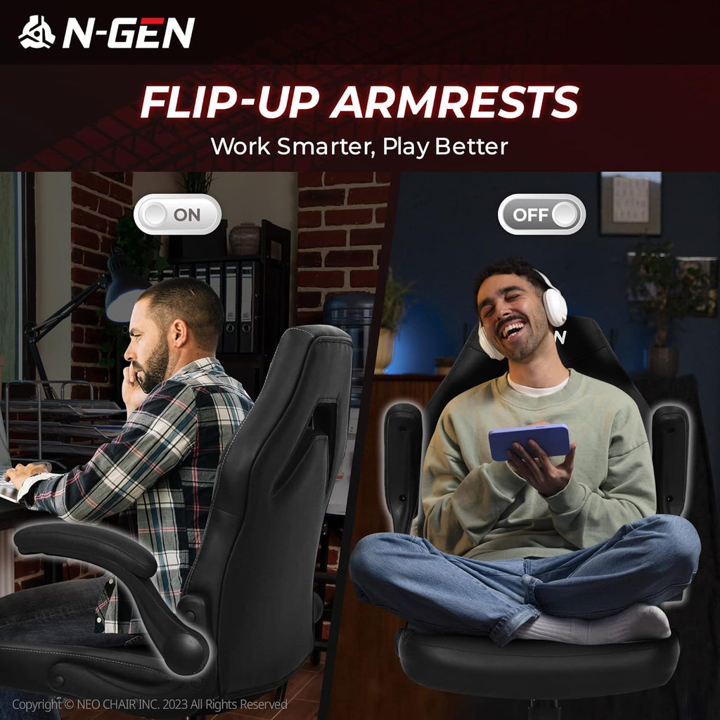 N-GEN Video Gaming Computer Chair Ergonomic Office Chair Desk Chair with Lumbar Support Flip Up Arms Adjustable Height Swivel PU Leather Executive with Wheels for Adults Women Men (Pink)